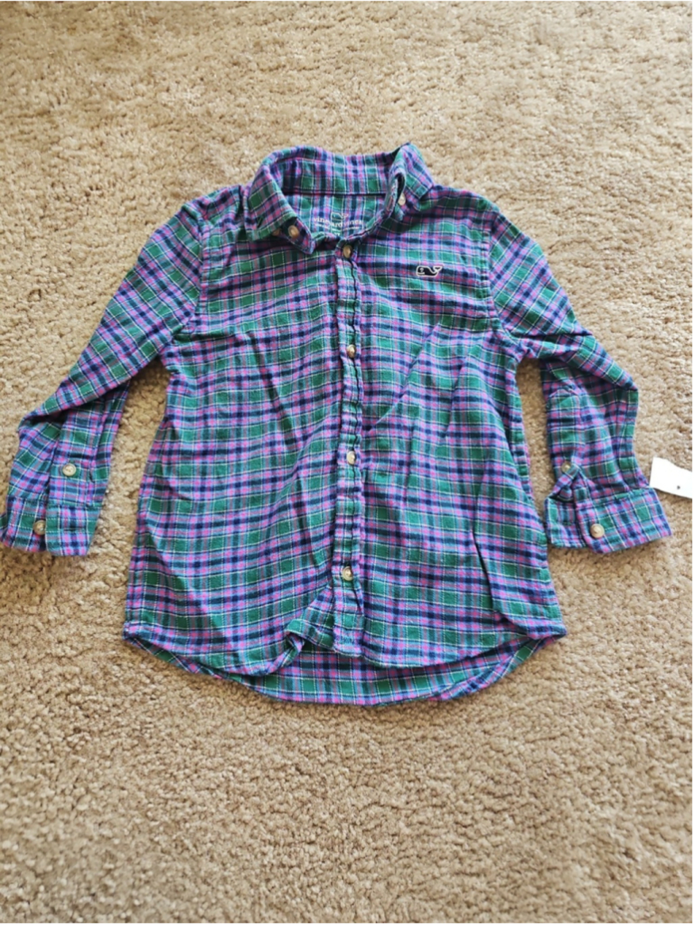 Vineyard Vines Boys Plaid Button Down Shirt Long Sleeve Green Purple 2T NWT